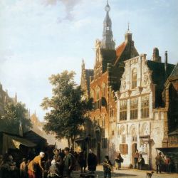 Market view with cityhall Woerden